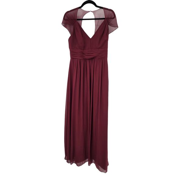 JENNY PARKHAM SZ 8 LUX CHIFFON MAROON V-NECK OPEN BACK BRIDESMAID MAXI DRESS - Picture 1 of 7
